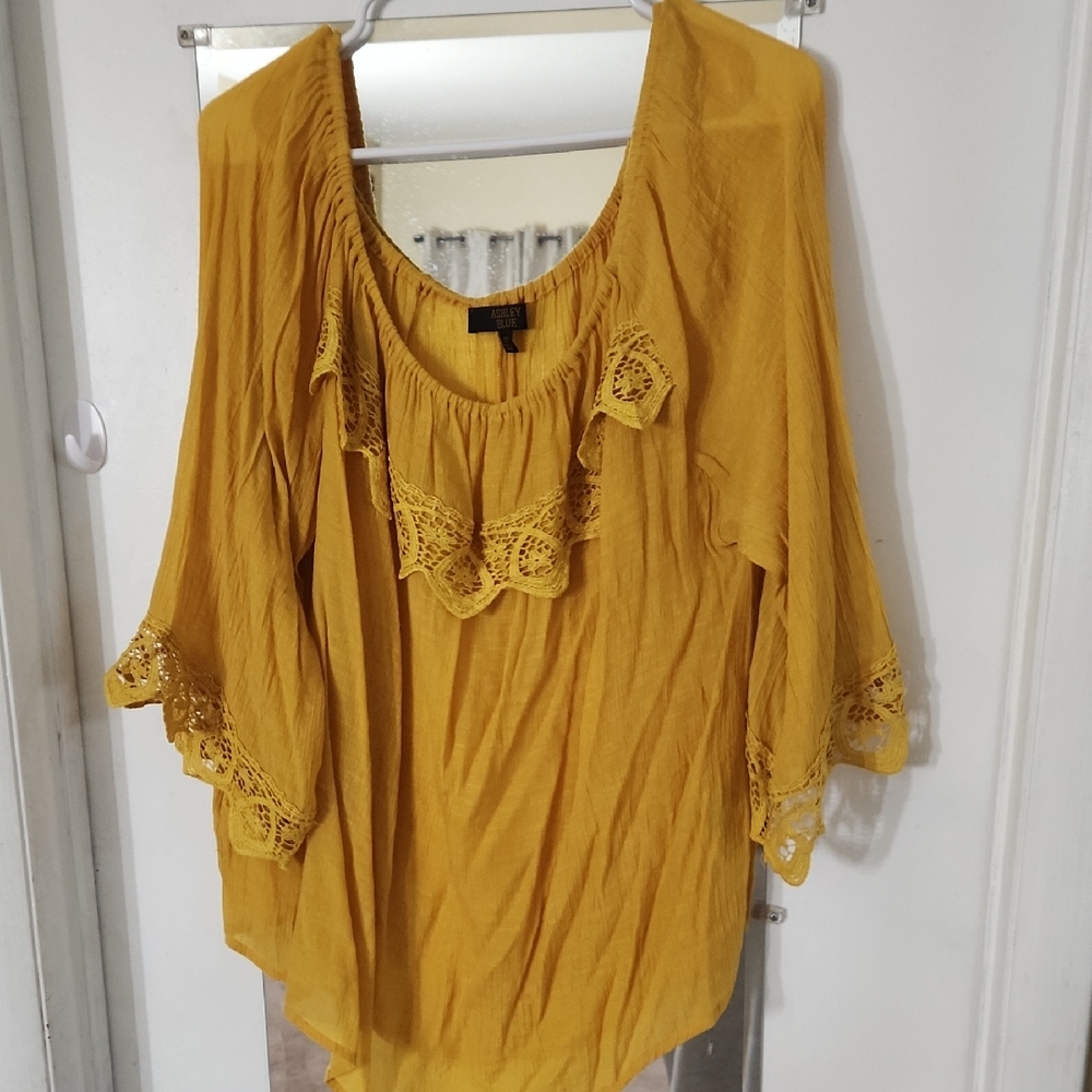 Ashley Blue Mustard Yellow Lace Blouse